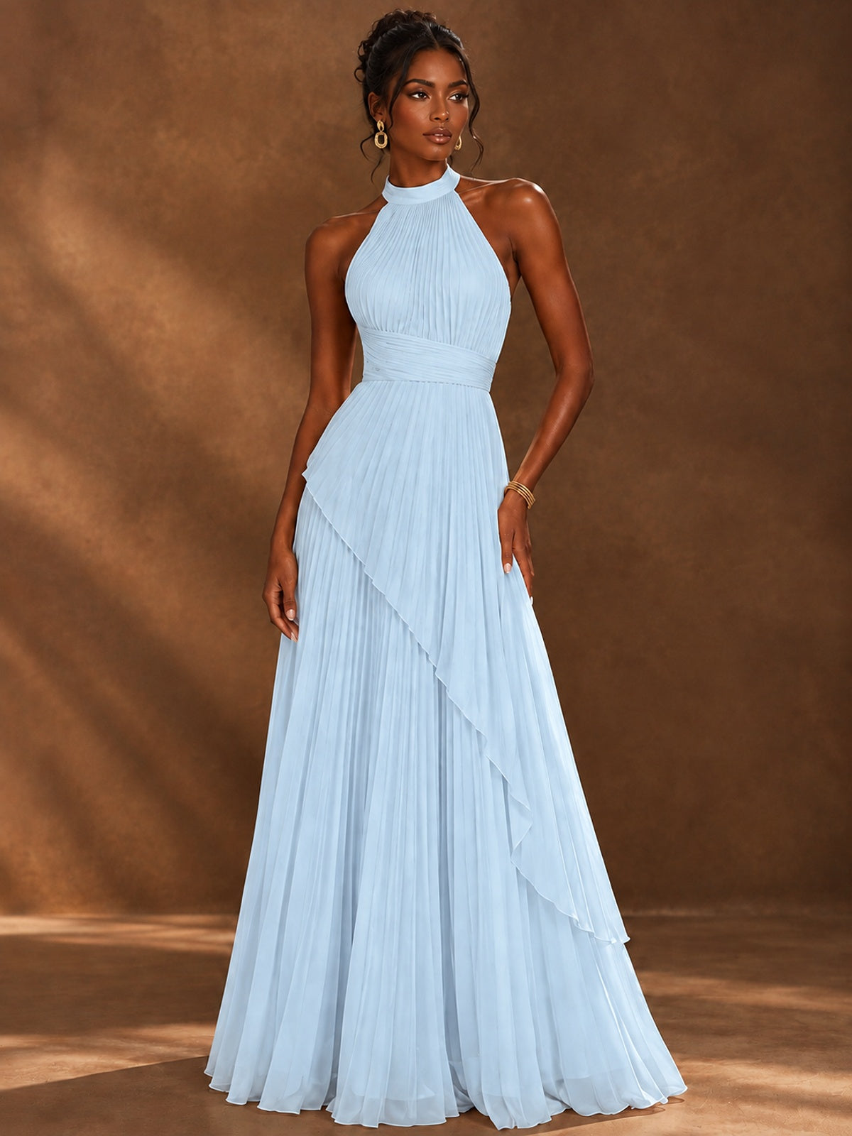 Wrap Pleated Prom Dress Halter A-line Chiffon Formal Wedding Dress