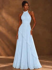 Wrap Pleated Prom Dress Halter A-line Chiffon Formal Wedding Dress