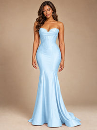 Red Strapless Satin Mermaid Prom Dress with Corset Bodice