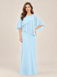 Light Blue-Chiffon 2 Piece A Line Mother of The Bride Dresses with Cape