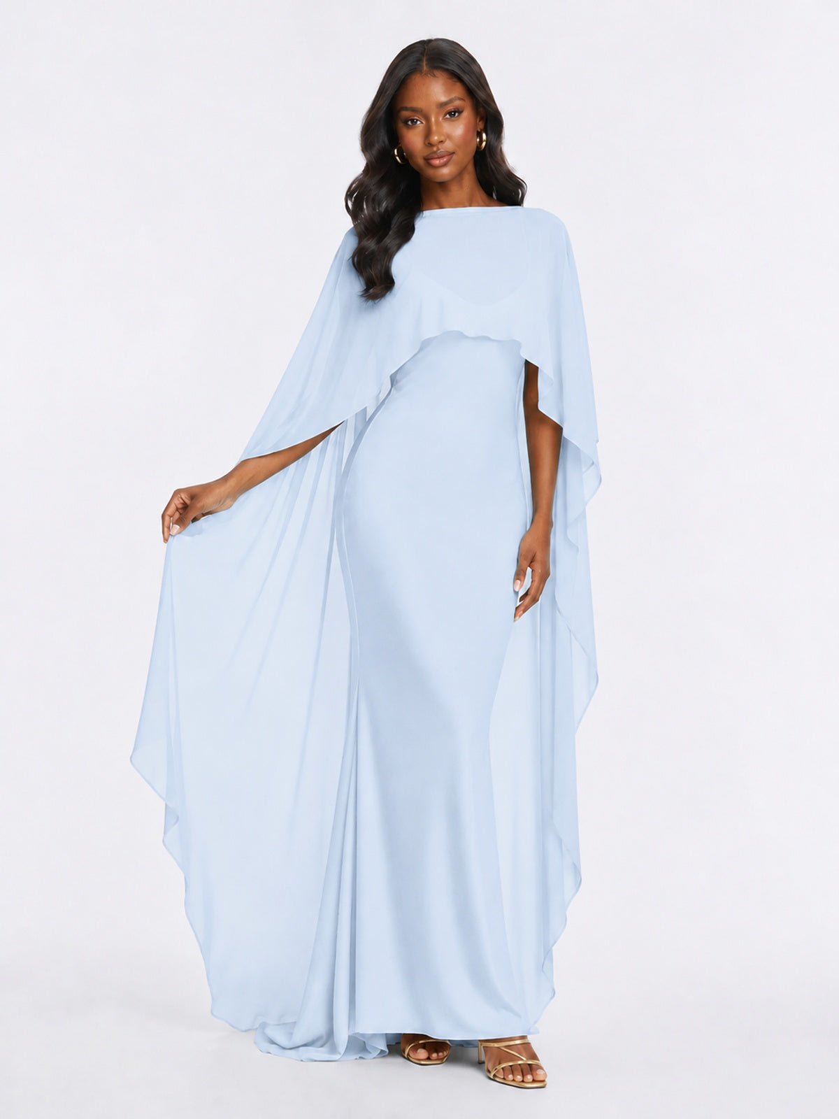 Satin Cape Prom Dresses Meramid Maxi Dress