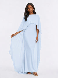 Satin Cape Prom Dresses Meramid Maxi Dress