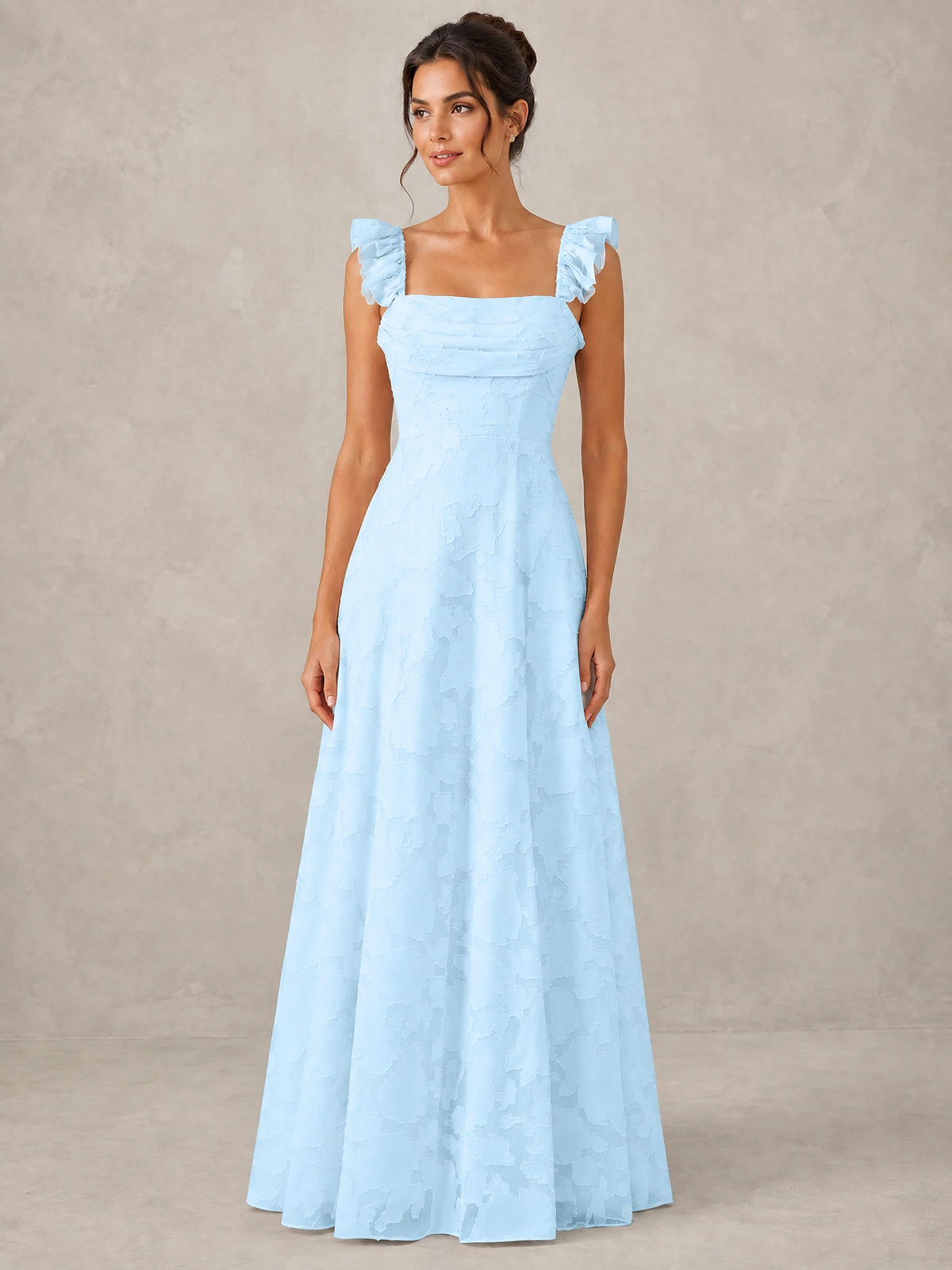 Jacquard Square Neck A-Line Maxi Dress