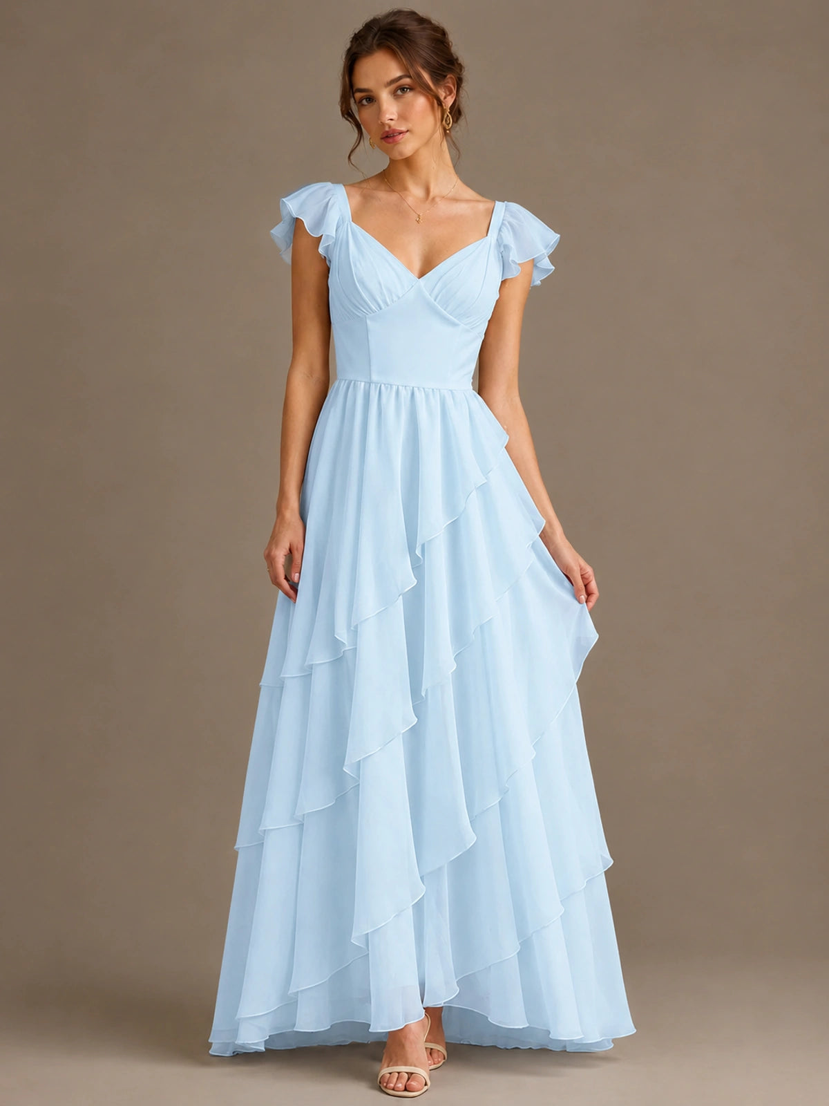 Ruffle Tiered V Neck Maxi Dress