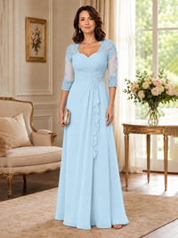 Chiffon Lace Applique Mother of the Bride Dress with 3/4 Sleeves
