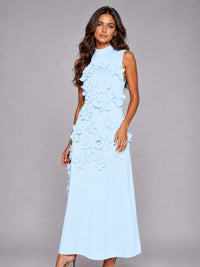 3D Floral Applique High Neck Prom Maxi Dress
