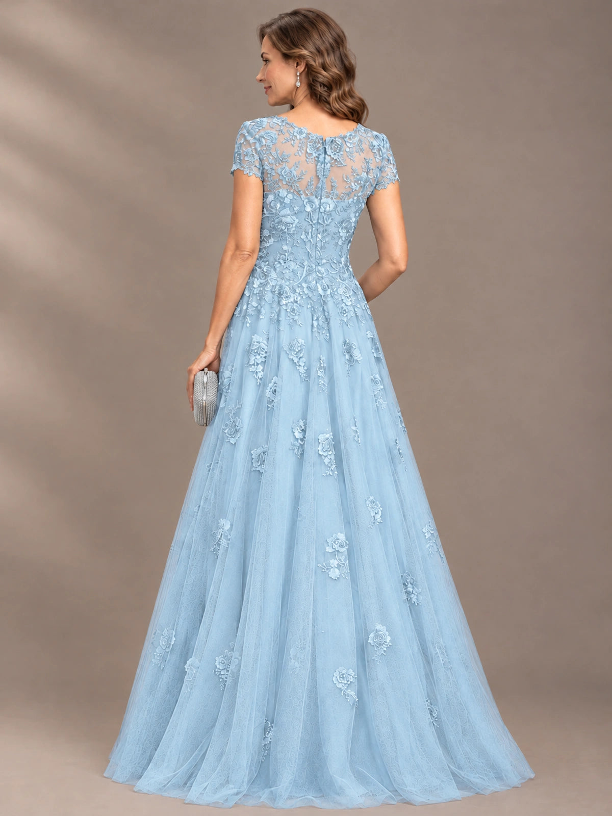 Lace Appliques A-line Mother of The Bride Dresses with Short Sleeves