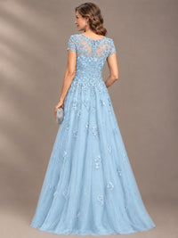 Lace Appliques A-line Mother of The Bride Dresses with Short Sleeves