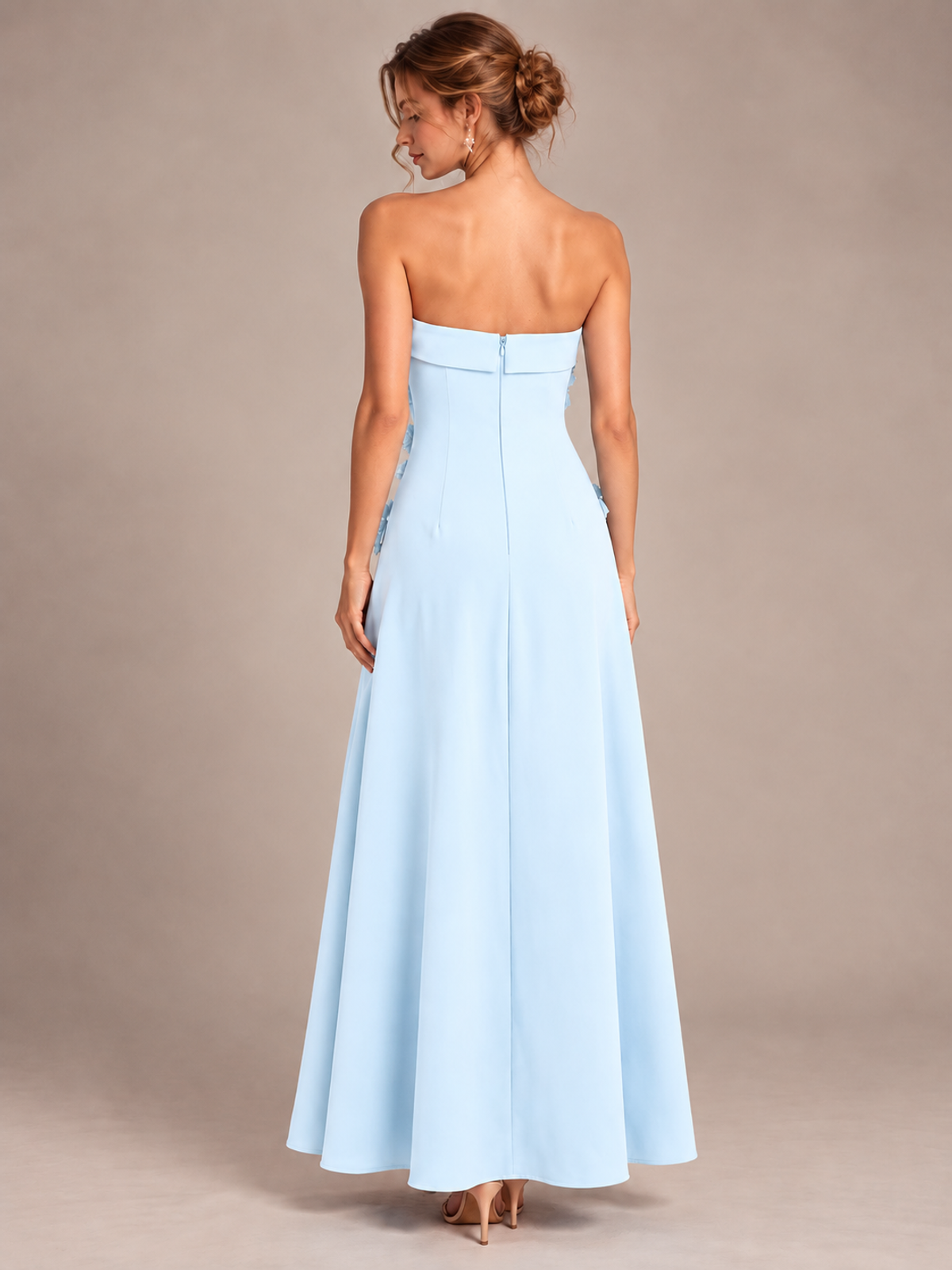 Yellow Strapless 3D Floral Appliques Maxi Dress