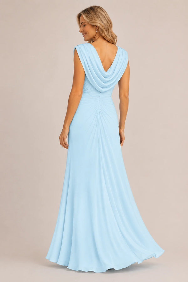 Cowl Neck Ruched Chiffon Mother of the Bride Dress