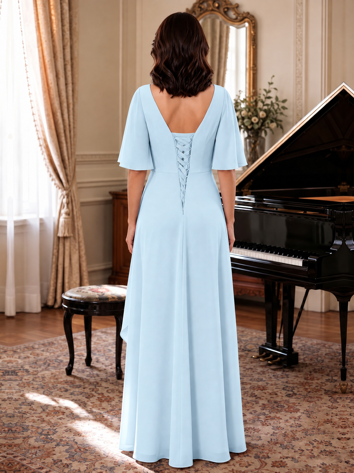 V-Neck Chiffon Lace Mother of the Bride Dresses