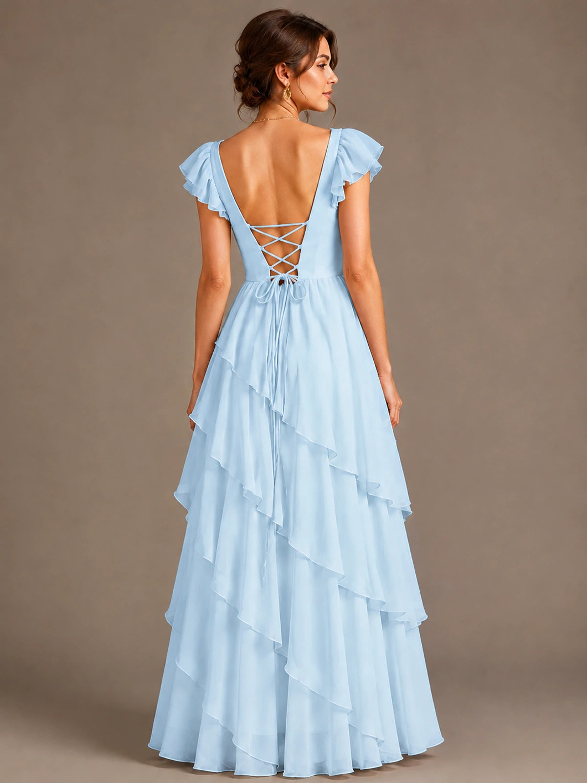 Ruffle Tiered V Neck Maxi Dress