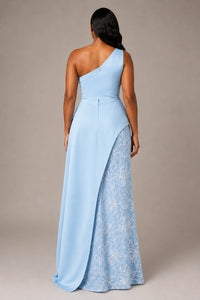 One-Shoulder Mother of the Bride Dress with Sequin Skirt and Peplum