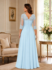 Chiffon Lace Applique Mother of the Bride Dress with 3/4 Sleeves