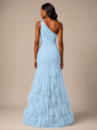 Blush Pink One Shoulder 3D Floral Mermaid Prom Dress