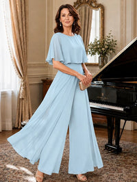 Chiffon Mother of the Bride Jumpsuit with Layered Cape Sleeves
