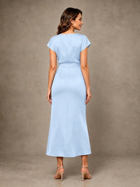 Cowl Neck Satin Mother of the Bride Dress with Ruched Waist