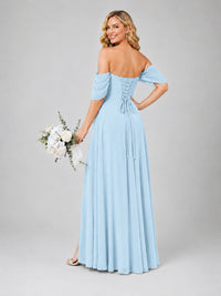 Off Shoulder Chiffon Bridesmaid Dress with Slit