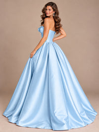 Pink Strapless Corset Satin Prom Derss & Ball Gown with 3D Floral