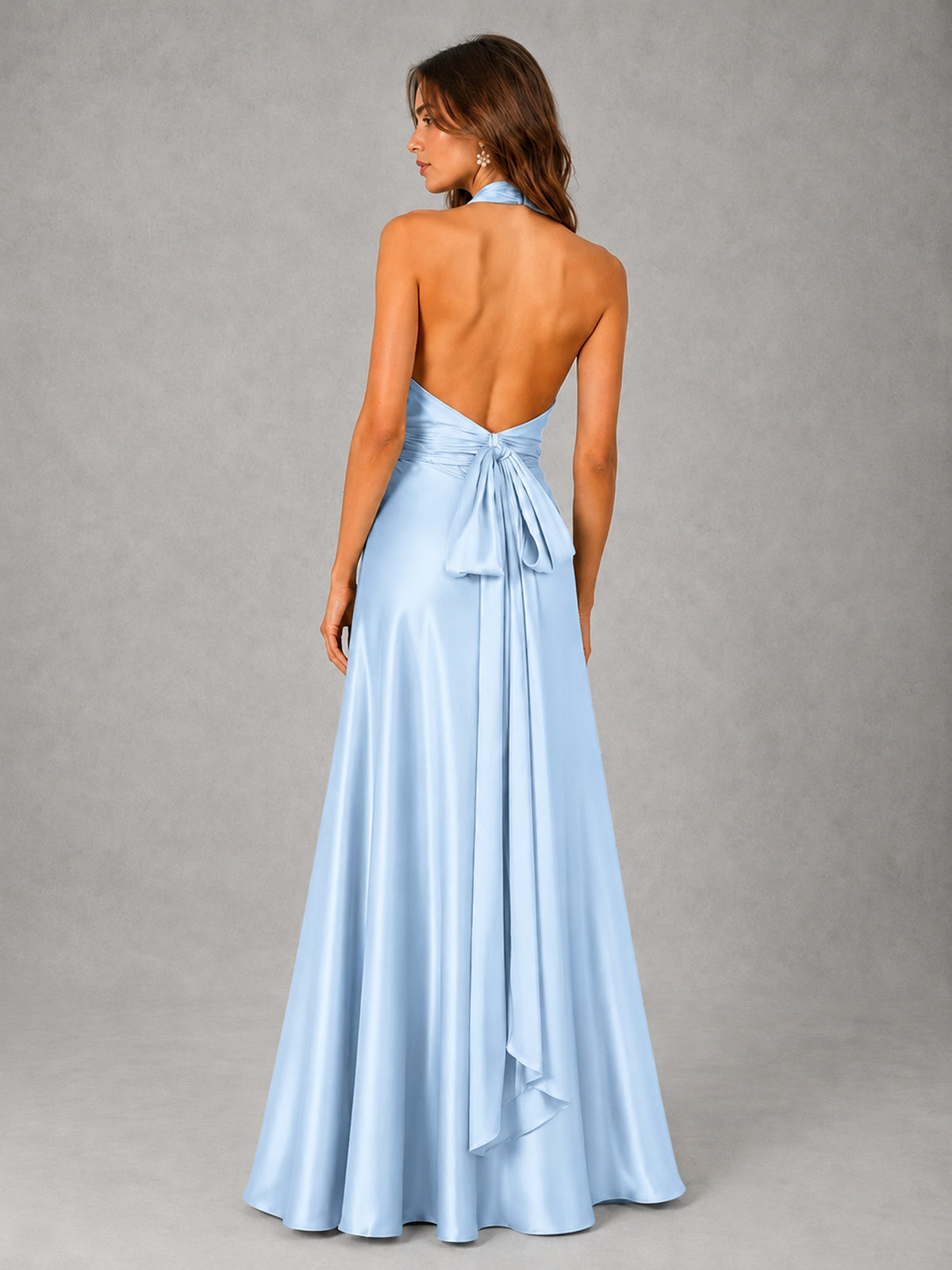 Sage Green Satin A-Line Bridesmaid Dress with Halter Neck