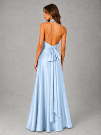 Sage Green Satin A-Line Bridesmaid Dress with Halter Neck
