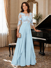 Lace Applique Wide-Leg Chiffon Mother of the Bride Jumpsuit