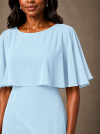 Taupe Chiffon A-Line Mother of the Bride Dress with Cape Sleeves