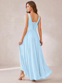 V-Neck High-Low Chiffon Bridesmaid Dress with Ruffles