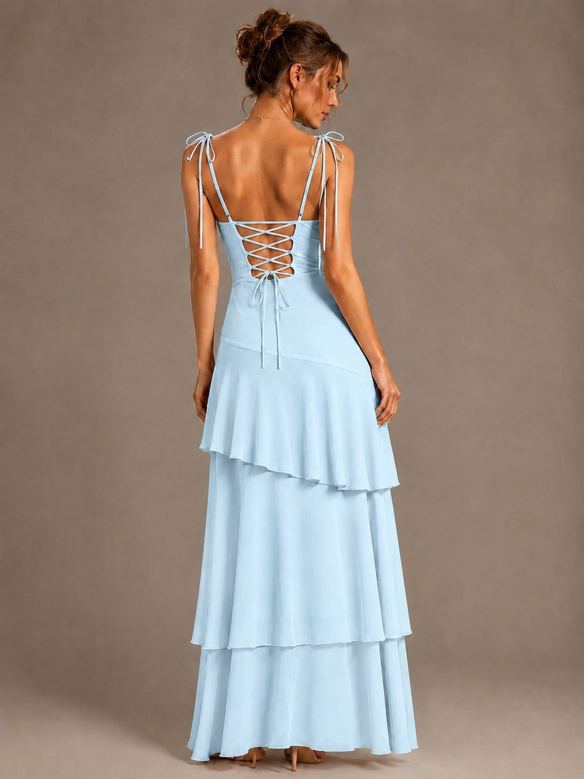 Spaghetti Strap Tiered Ruffles Chiffon Prom Dress