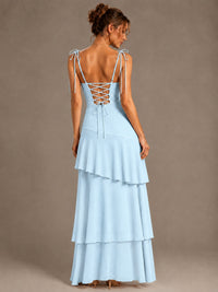Spaghetti Strap Tiered Ruffles Chiffon Prom Dress
