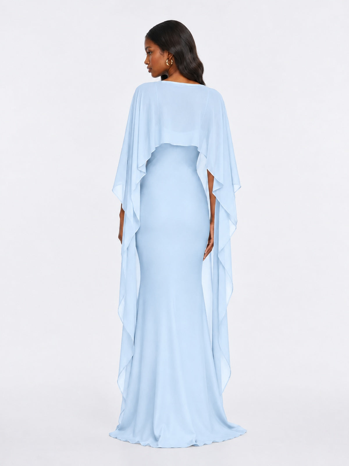 Satin Cape Prom Dresses Meramid Maxi Dress