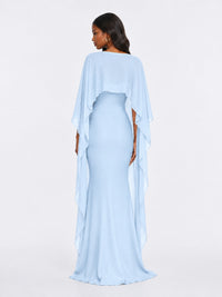 Satin Cape Prom Dresses Meramid Maxi Dress