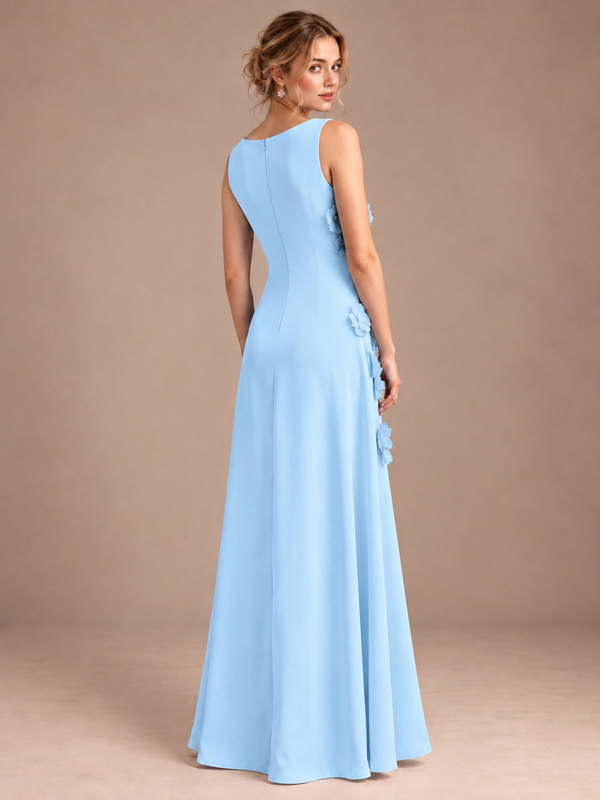 3D Floral Applique Sleeveless Formal Maxi Dress
