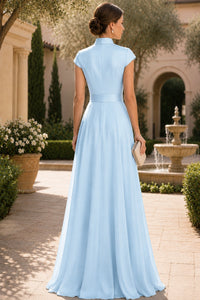 V Neck Cap Sleeve A-Line Floor-Length Satin Bridesmaid Dress