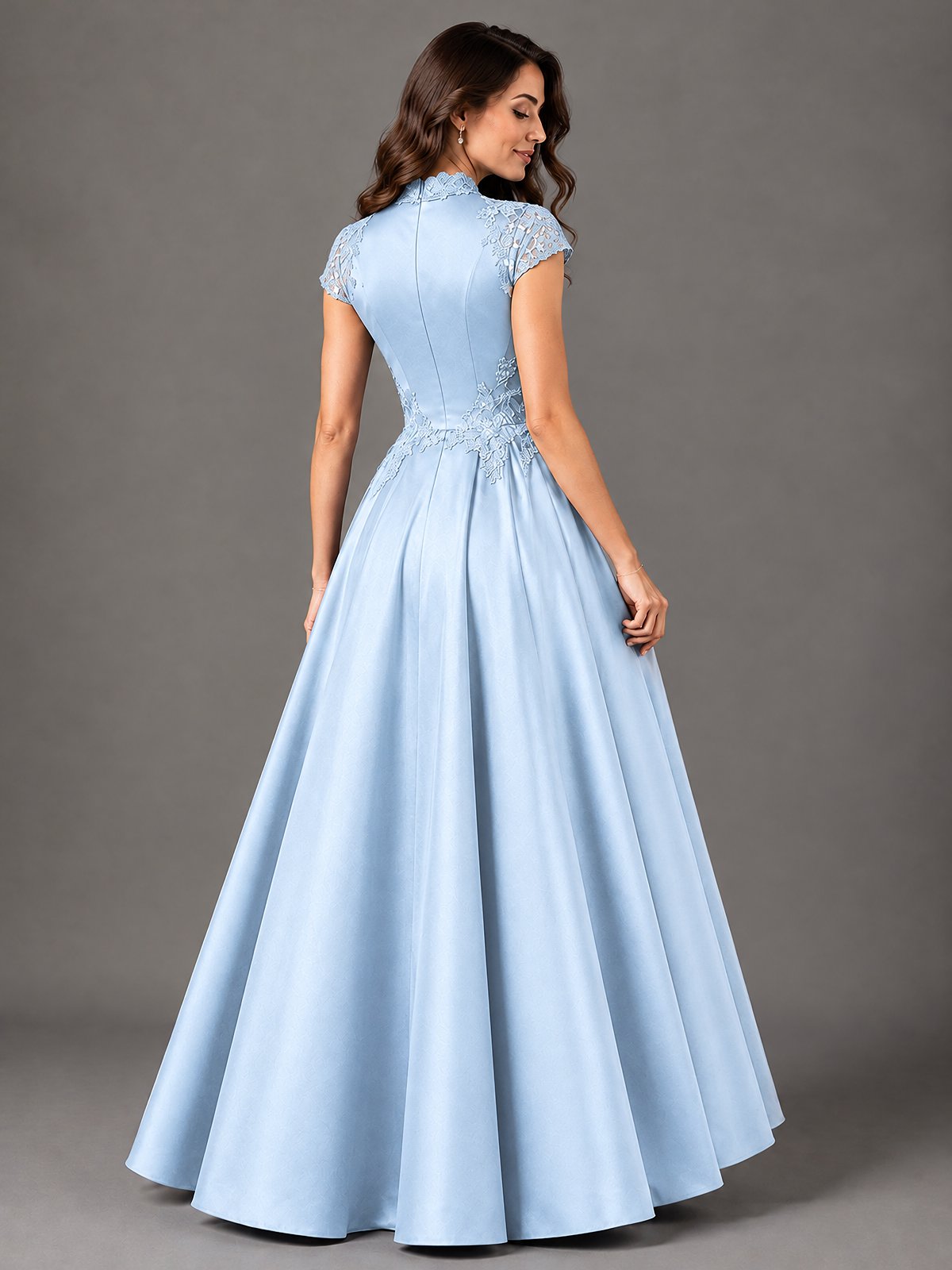 Lace Appliqué A-Line Satin Maxi Dress