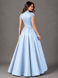 Lace Appliqué A-Line Satin Maxi Dress
