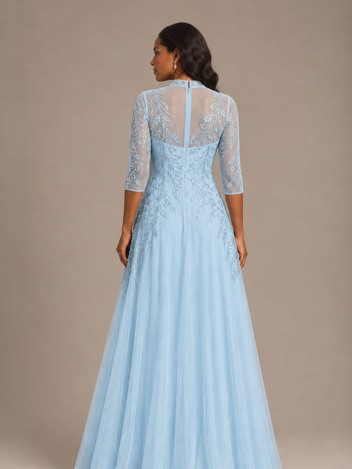 Embellished Appliques Mother of the Bride Dress with 3/4 Sleeves