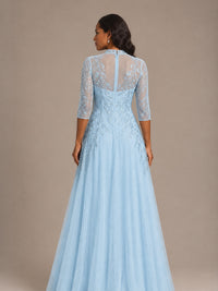 Embellished Appliques Mother of the Bride Dress with 3/4 Sleeves