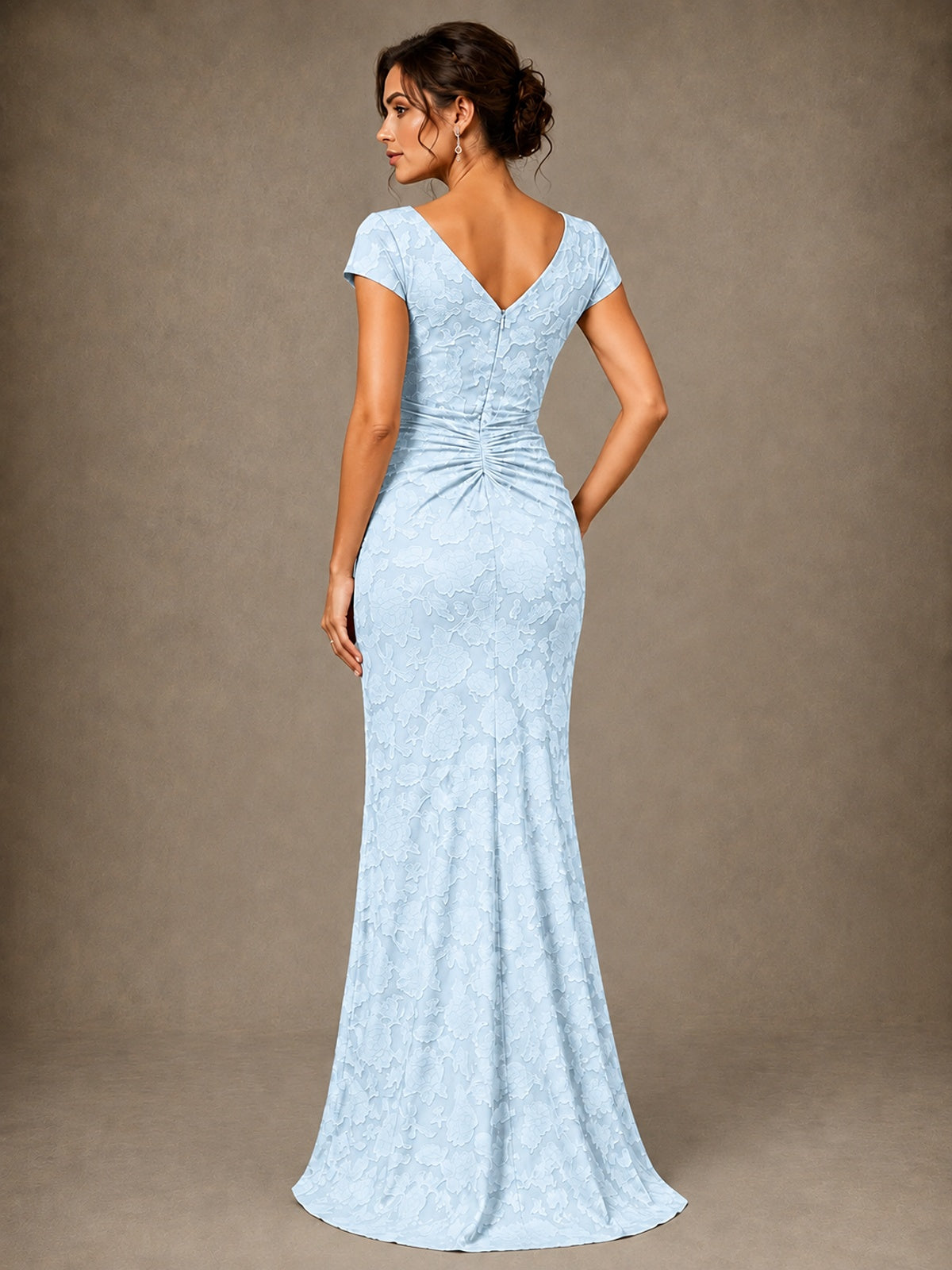 V-Neck Floral Jacquard Mother of the Bride Dress with Slit