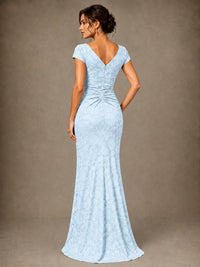 V-Neck Floral Jacquard Mother of the Bride Dress with Slit
