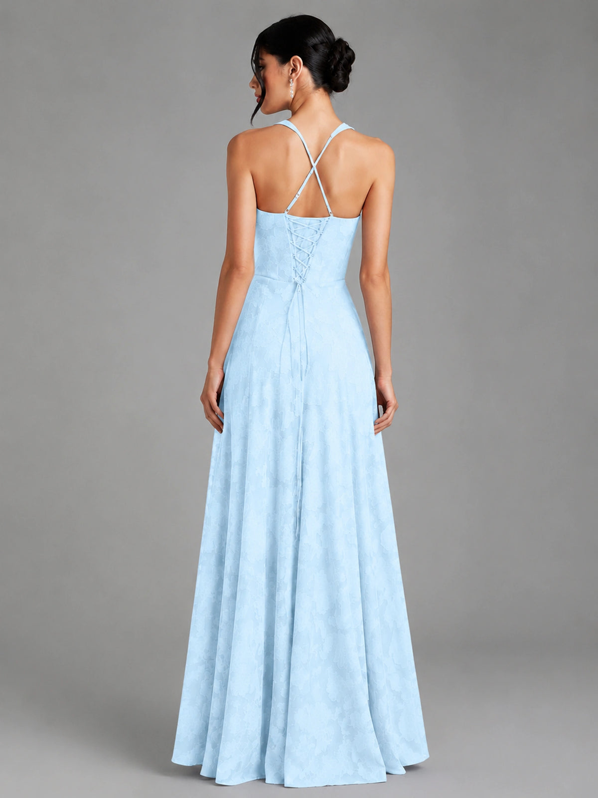 A-Line Halter Floral Chiffon Maxi Dress
