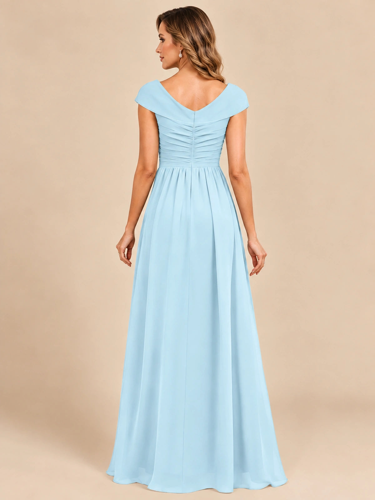 Cap Sleeve Mother of The Bride Dresses Long Chiffon Formal Gowns