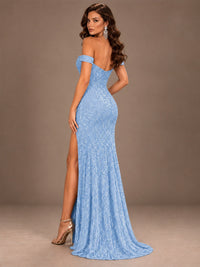 Off the Shoulder Corset Sequin Mermaid Prom Dress with Slit