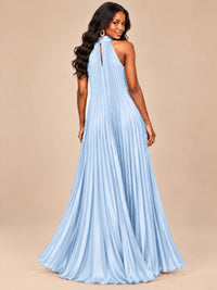 Rust Orange Pleated Halter Neck Maxi Dress