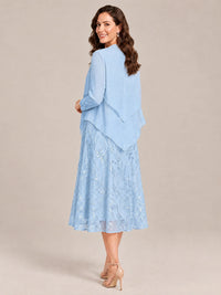 Tea Length Sequin Lace Mother of the Bride Dress with Chiffon Jacket