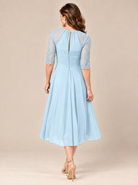 Tea-Length Mother of the Bride Dress with Lace 3/4 Sleeves