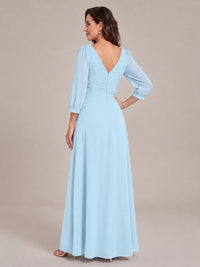 V-Neck Pleated Chiffon Mother of the Bride Dress with Flutter Sleeves