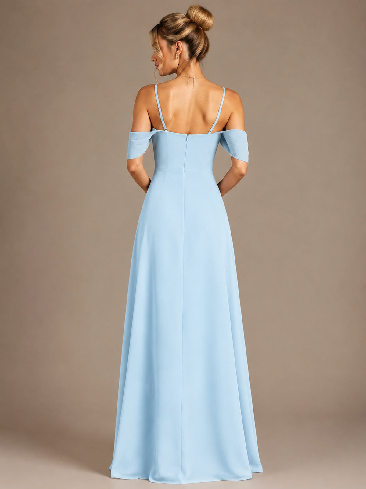 Spaghetti Strap Chiffon Bridesmaid Dress with Ruffles Slit