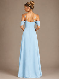 Spaghetti Strap Chiffon Bridesmaid Dress with Ruffles Slit