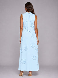3D Floral Applique High Neck Prom Maxi Dress